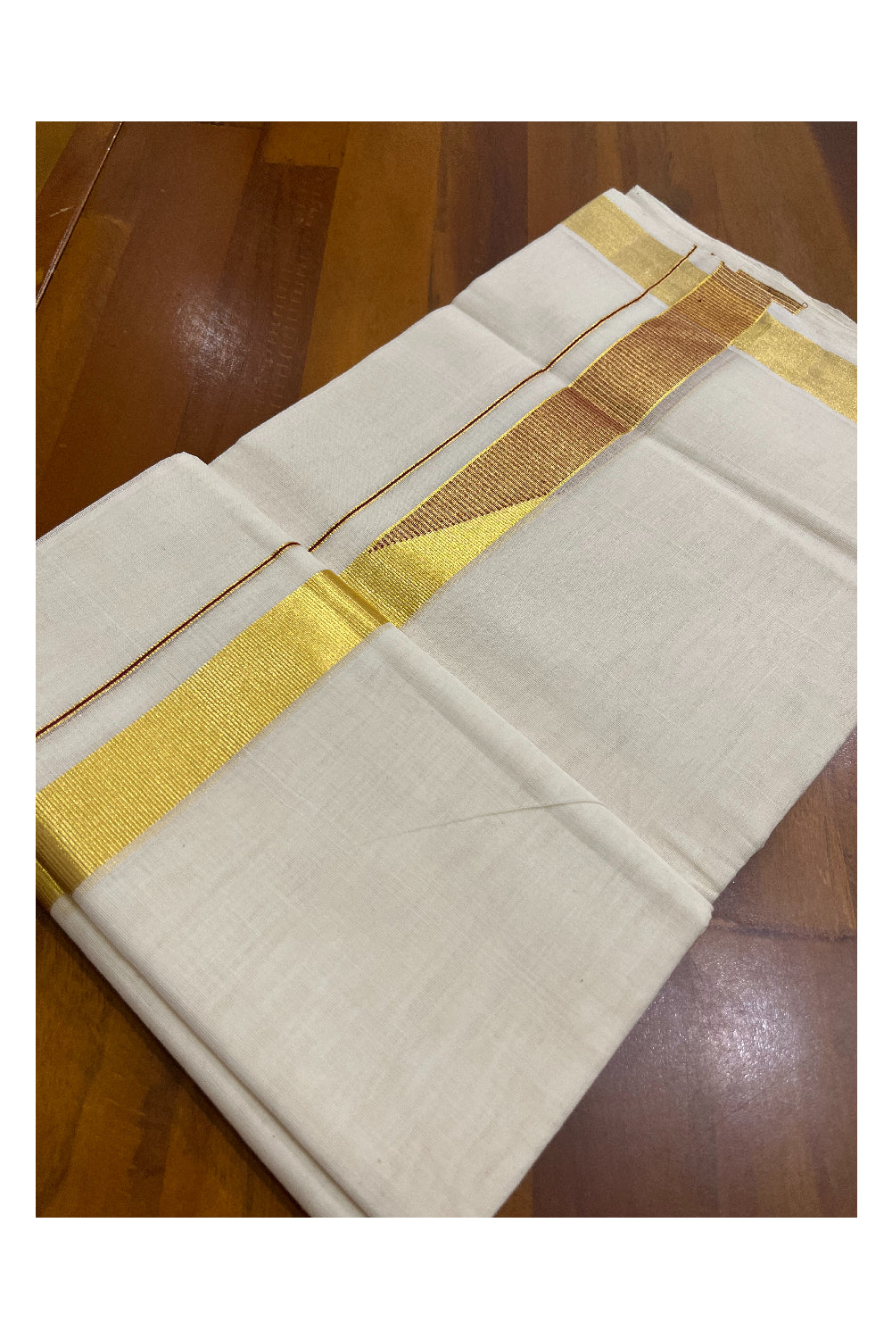 Southloom Super Premium Balaramapuram Unakkupaavu Handloom Mundu with Kasavu and Red Woven Border (South Indian Kerala Dhoti)