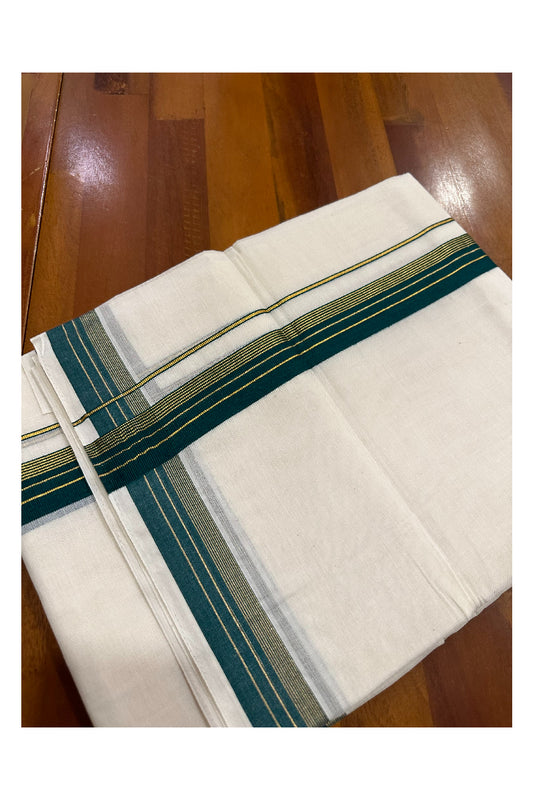 Southloom Premium Handloom Mundu with Green and Kasavu Kara (Onam Mundu 2023)