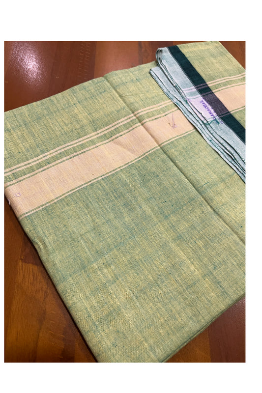 Southloom Premium Handloom Light Green Solid Single Mundu (Lungi) with Yellow Border (South Indian Kerala Dhoti)