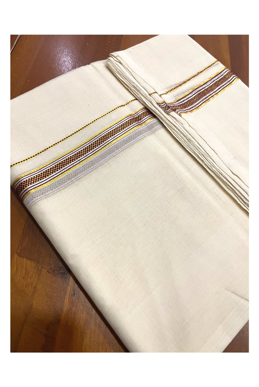 Premium Balaramapuram Unakkupaavu Handloom 10 Muzham Mundu with Kasavu and Maroon Woven Border (South Indian Kerala Dhoti)