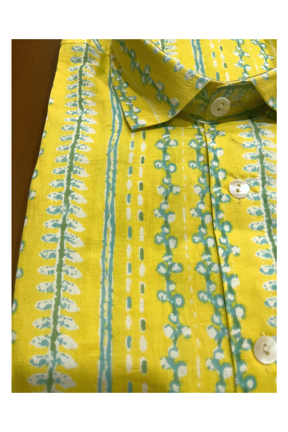 Southloom Jaipur Cotton Yellow Hand Block Printed Shirt (Half Sleeves)