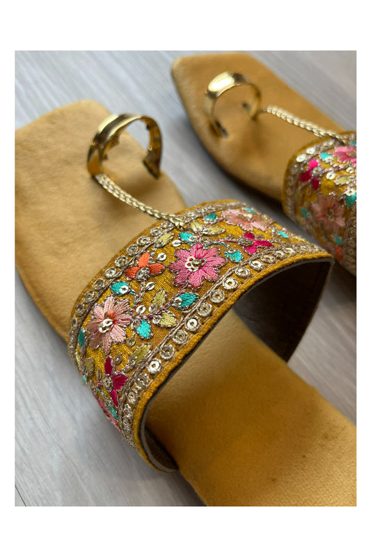 Southloom Jaipur Handmade Embroidered Yellow Sandals
