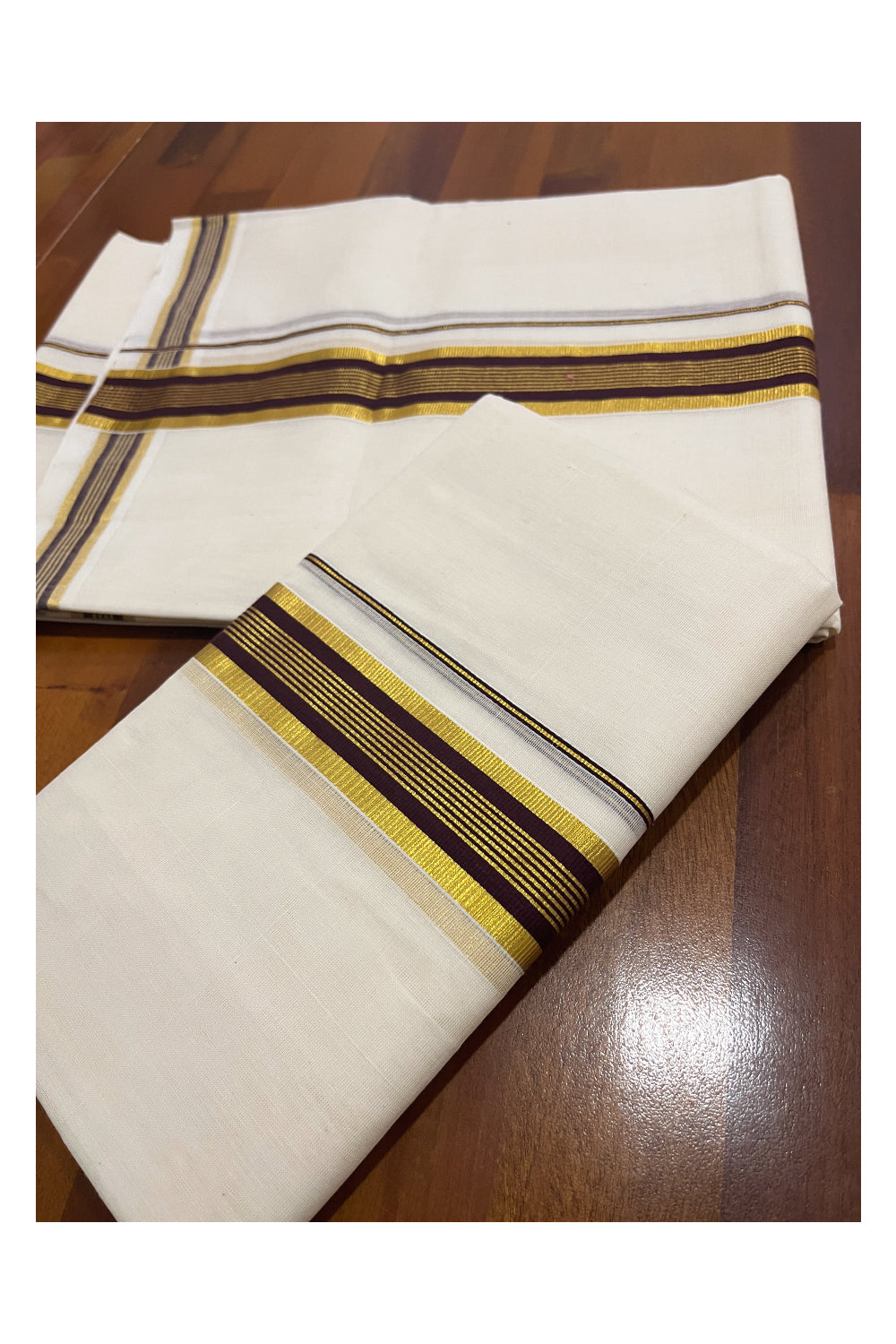 Southloom Premium Handloom Set Mundu with Kasavu and Brown Border