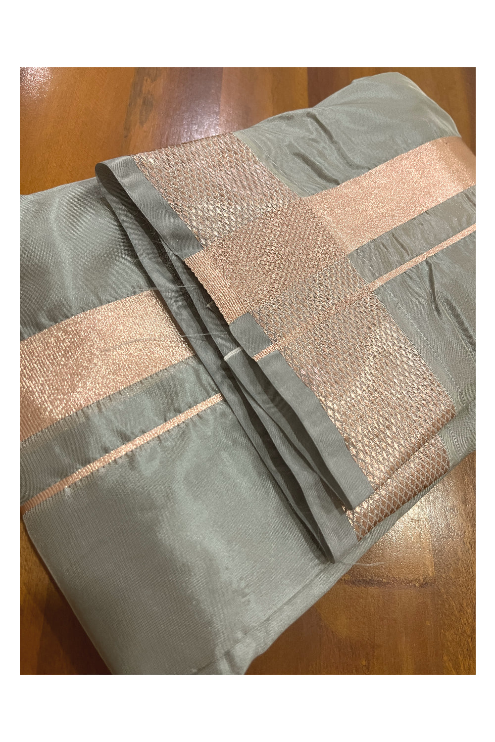 Southloom Semi Silk Grey Mundu with Kasavu Woven Border (South Indian Kerala Dhoti)