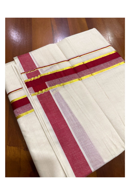 Kerala Cotton Double Mundu with Red and Kasavu Border (Onam Mundu 2023)