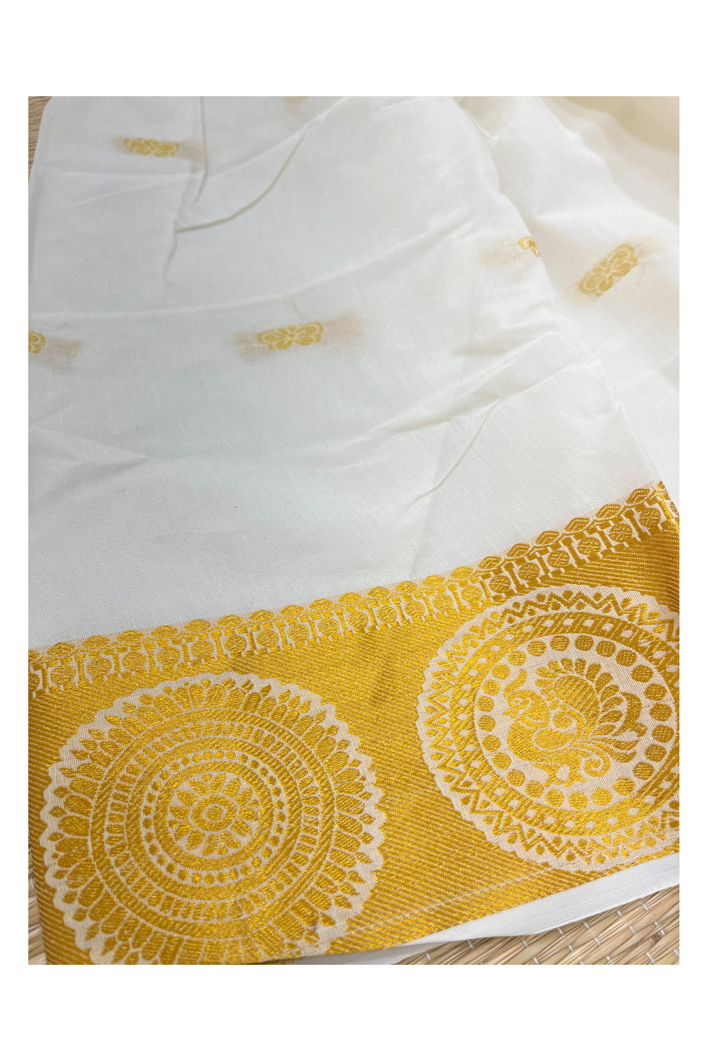 Southloom Off White Kasavu Pavada and Blouse for Kids