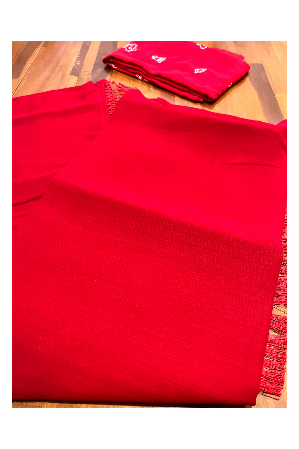 Southloom Art Silk Red Designer Plain Saree with Embroidery Work Blouse Piece