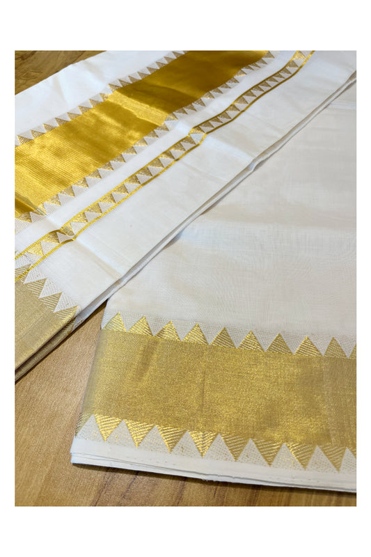 Southloom™ Premium Handloom Cotton Kasavu Saree with Handwoven Temple Work On Border