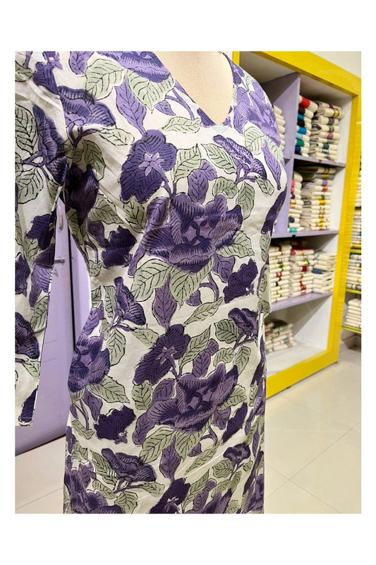 Southloom Stitched Cotton Kurti in Violet Floral Printed Designs