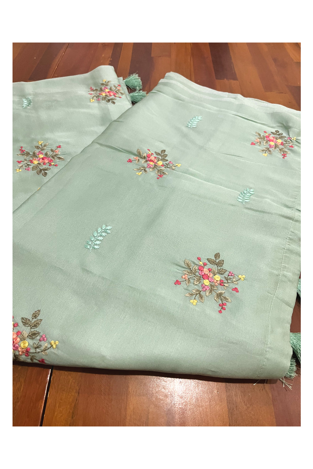 Southloom Art Silk Turquoise Designer Embroidery Saree