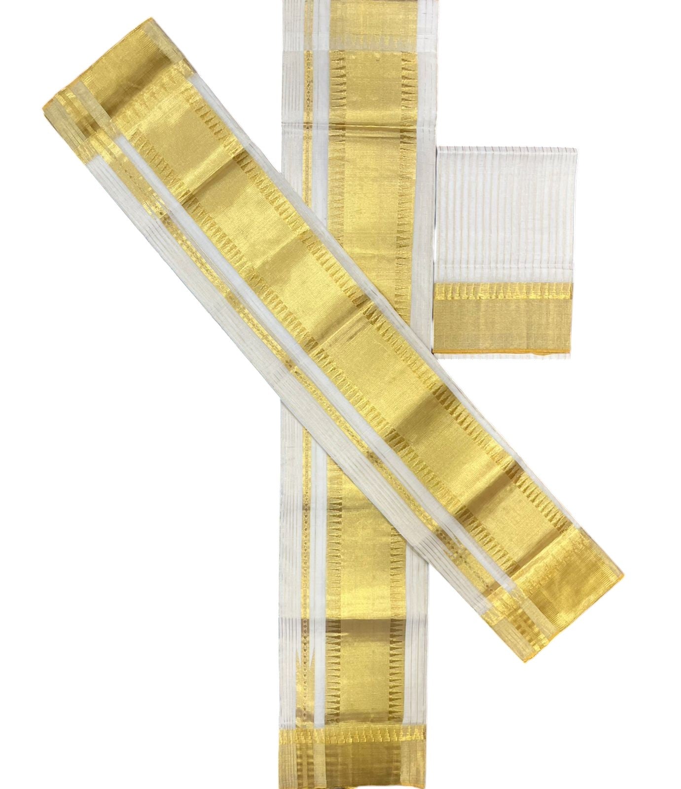 Southloom Super Premium Balaramapuram Handloom Unakkupaavu Cotton Lines Set Mundu (Mundum Neriyathum) With Temple Woven Patterns On Border