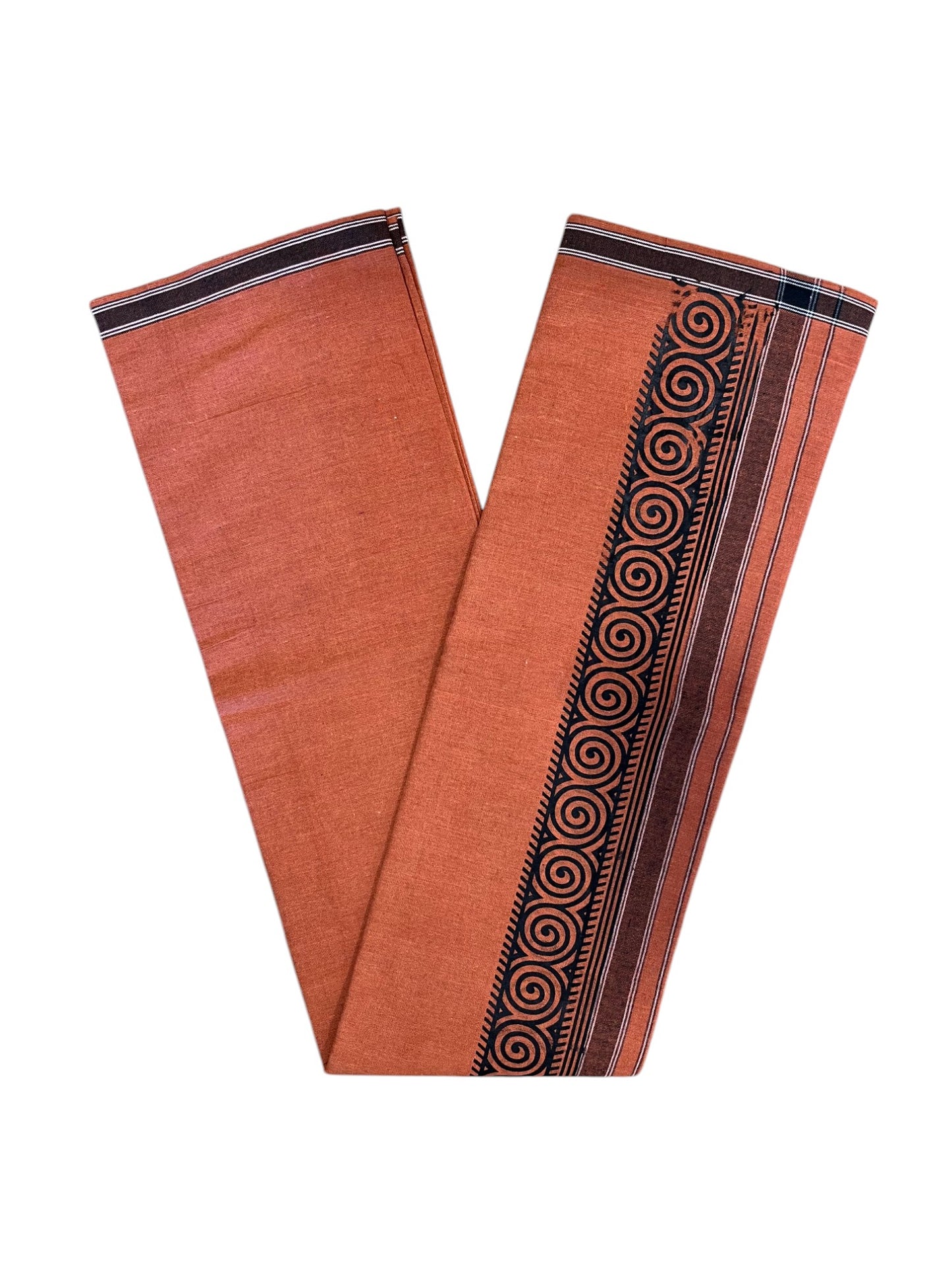 Southloom Saffron (Kaavi) Black Printed Single Mundu / Lungi (South Indian Kerala Dhoti)