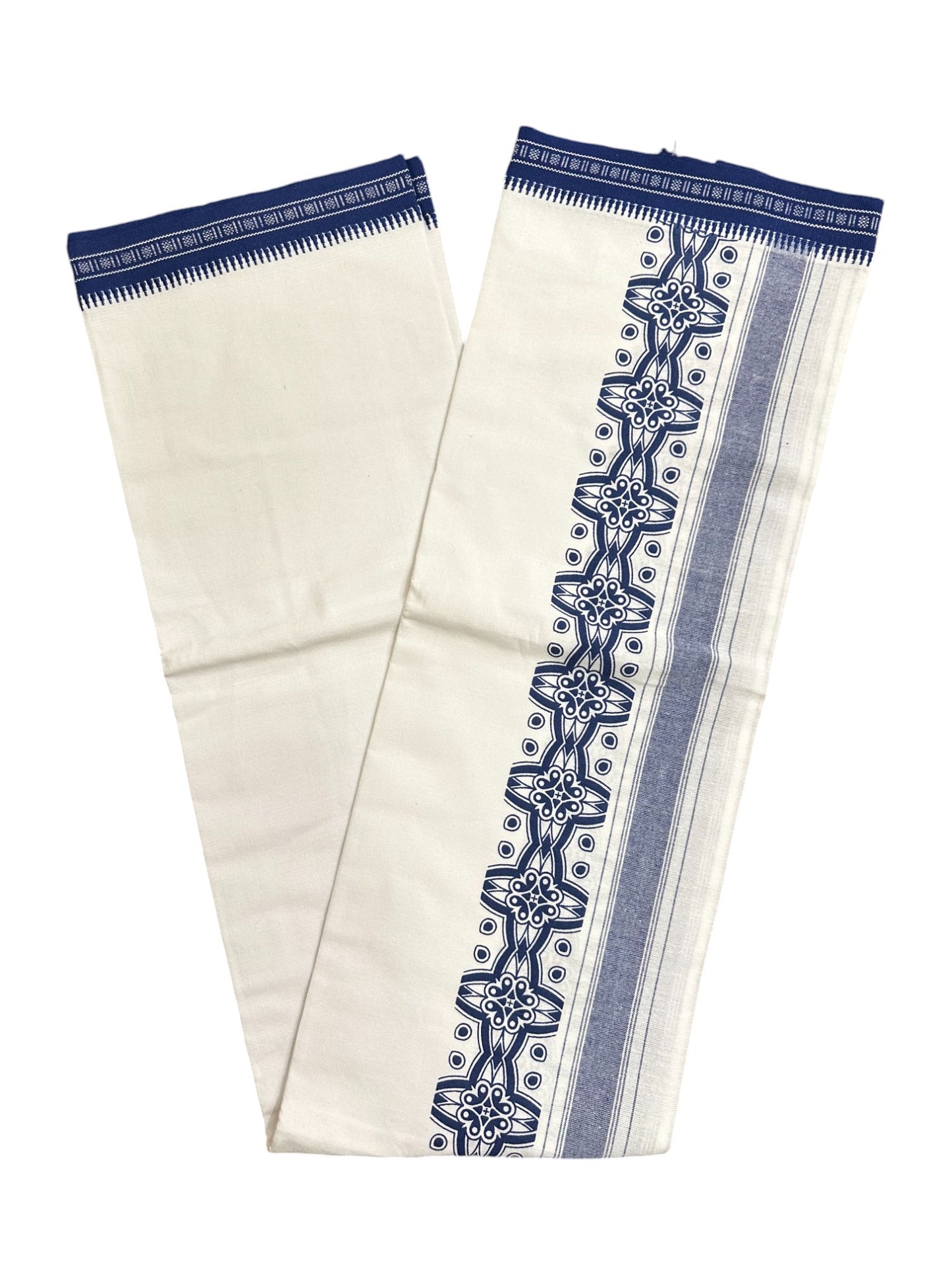 Southloom White And Blue Printed Single Mundu / Otta Mundu / Lungi (South Indian Kerala Dhoti)