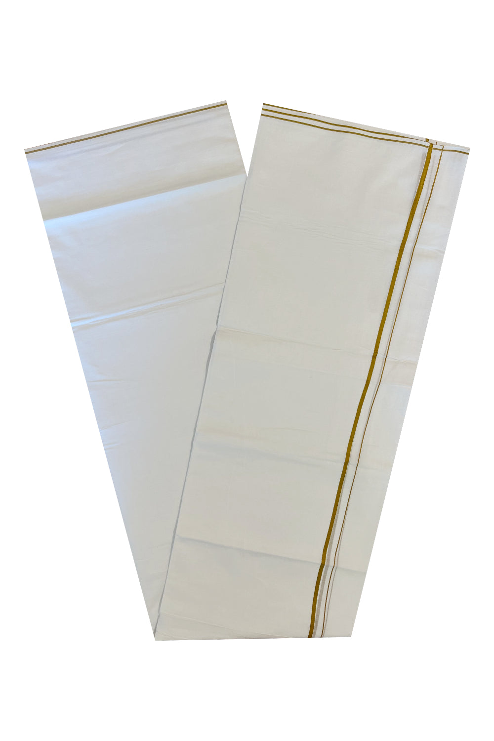 Pure White Cotton Double Mundu with Yellow Kara (South Indian Dhoti)