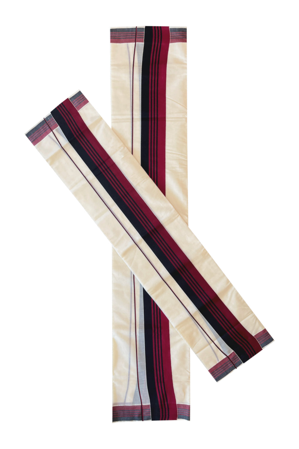 Mundum Neriyathum Double (Set Mundu) with Maroon and Black Border 2.80 Mtrs