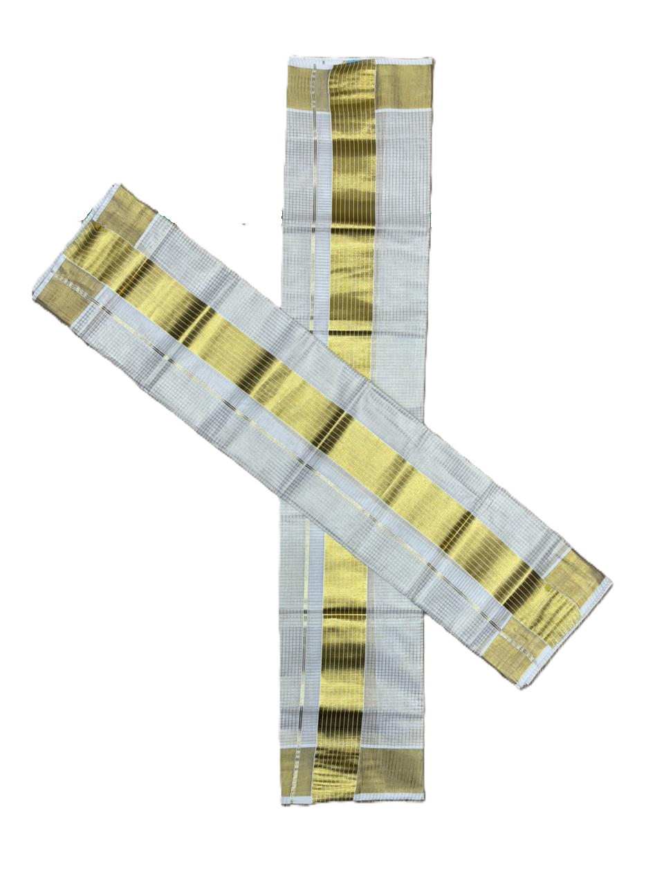 Southloom Kerala Tissue Single Set Mundu (Mundum Neriyathum) with  Kasavu Micro Check Across Body SL