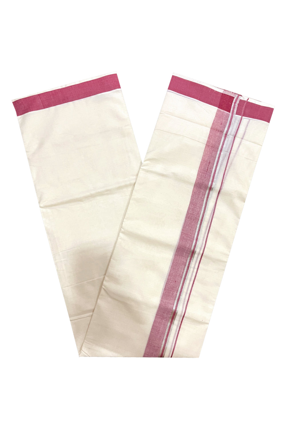 Kerala Cotton Double Mundu with Red and Silver Kasavu Border (Onam Mundu 2023)