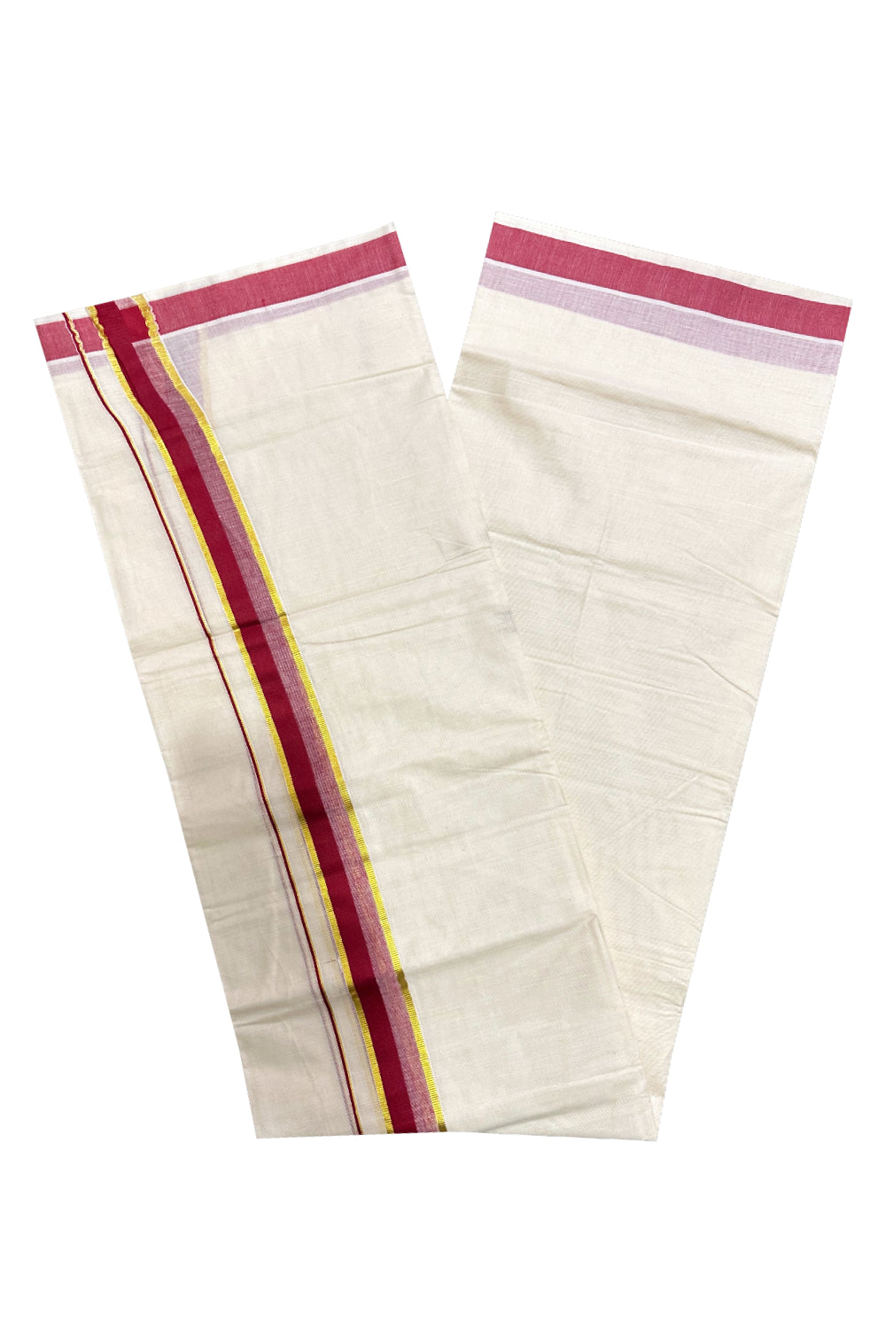 Kerala Cotton Double Mundu with Red and Kasavu Border (Onam Mundu 2023)