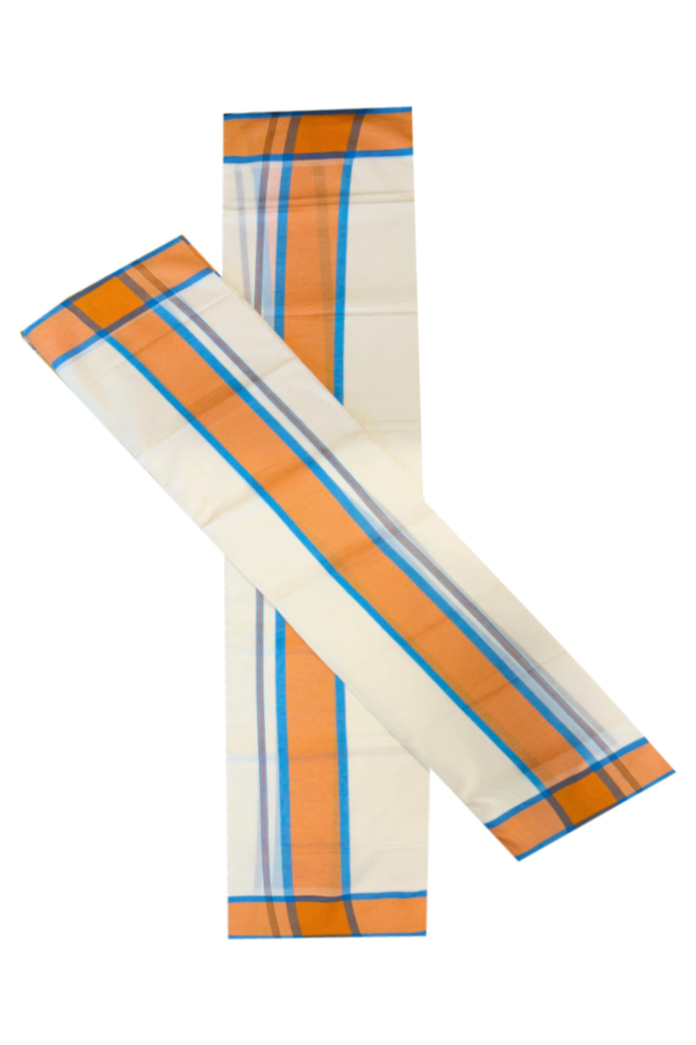 Southloom Mulloth Soft Cotton Blue Orange Border Set Mundu  2.80 Mtrs