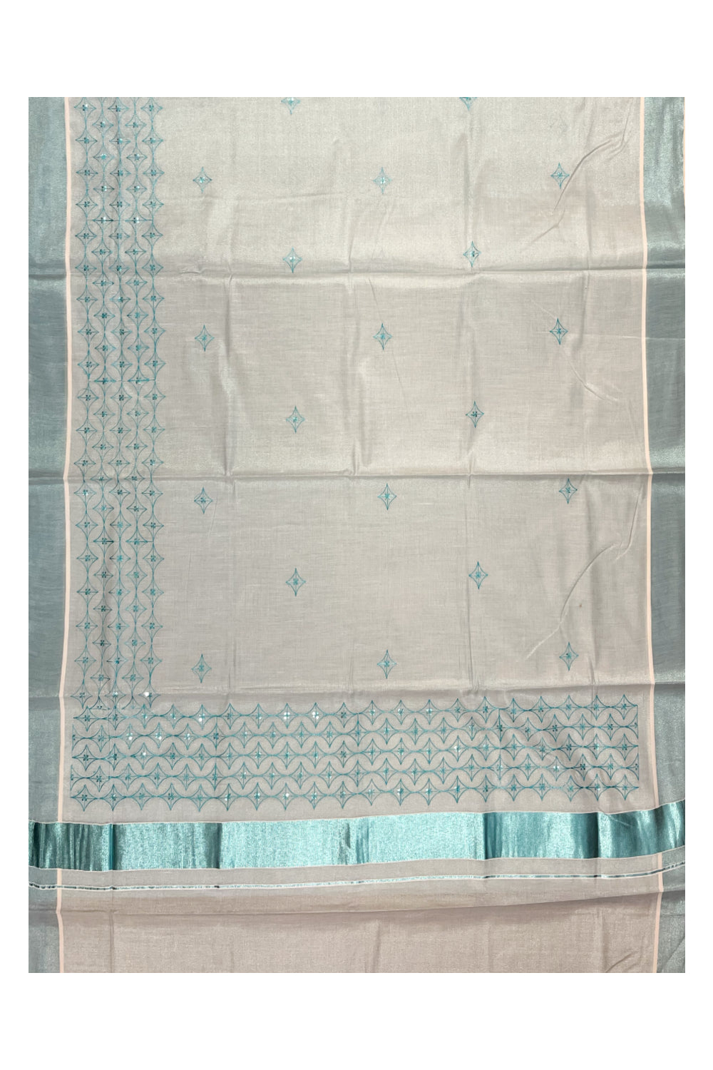 Southloom Kerala Turquoise Tissue Saree with Sequence Work