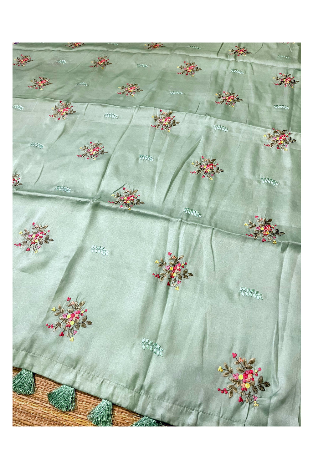 Southloom Art Silk Turquoise Designer Embroidery Saree