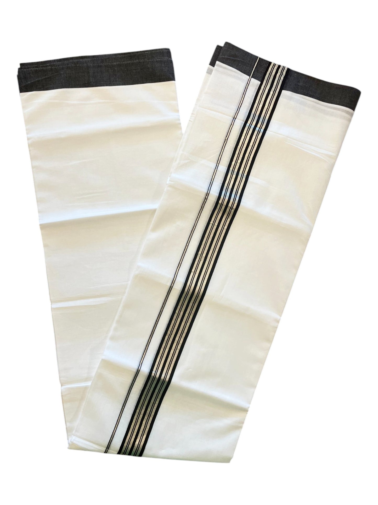 Pure White Cotton Double Mundu with Black Border (South Indian Dhoti)