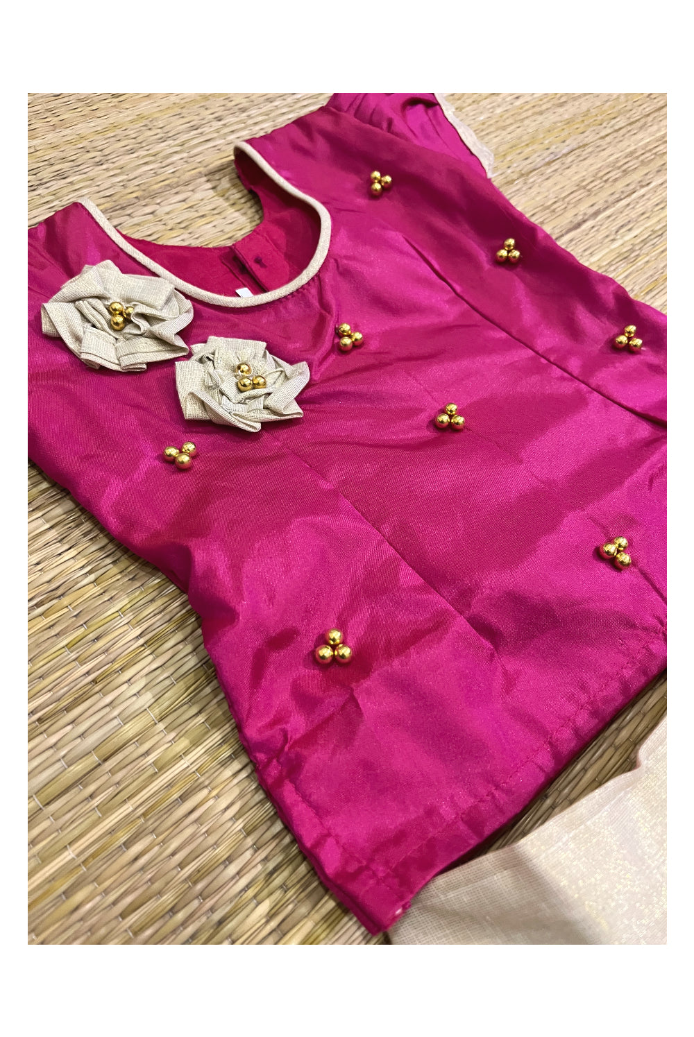 Southloom Kerala Pink Pavada Blouse with Bead Work for Kids (Age 1 - 10)