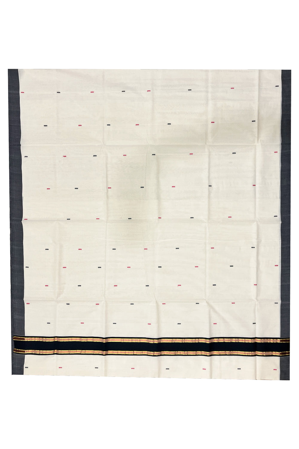 Southloom Premium Balaramapuram Unakkupaavu Handloom Cotton Butta Saree with Black and Kasavu Border (Vishu 2024 Collection)