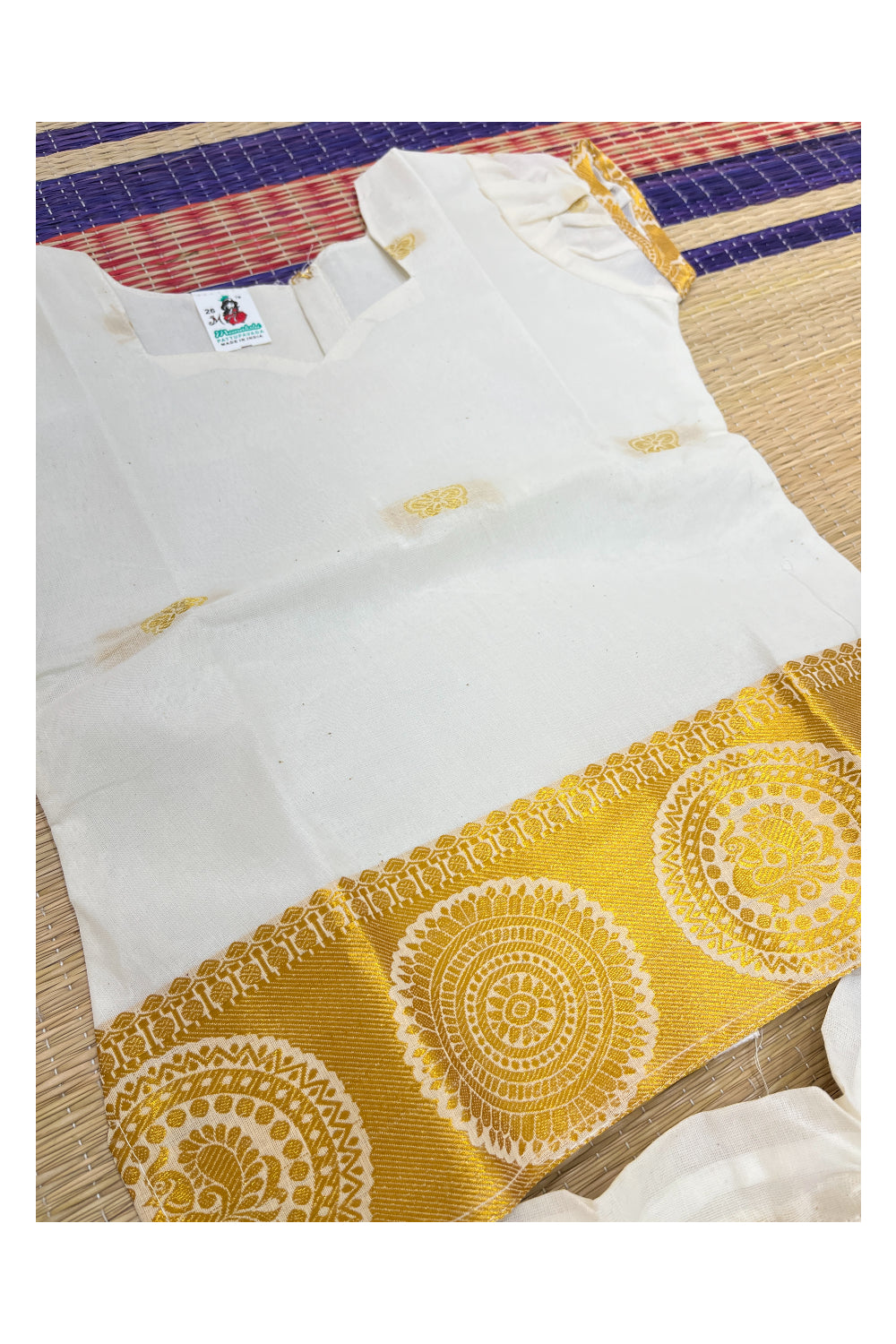 Southloom Off White Kasavu Pavada and Blouse for Kids