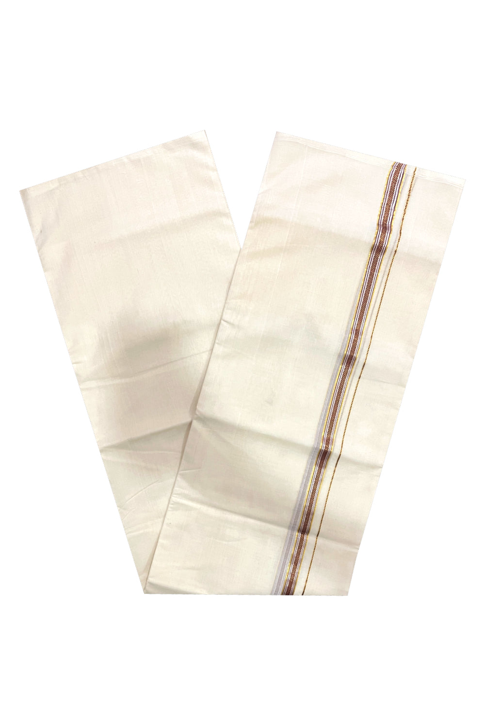 Premium Balaramapuram Unakkupaavu Handloom 10 Muzham Mundu with Kasavu and Maroon Woven Border (South Indian Kerala Dhoti)