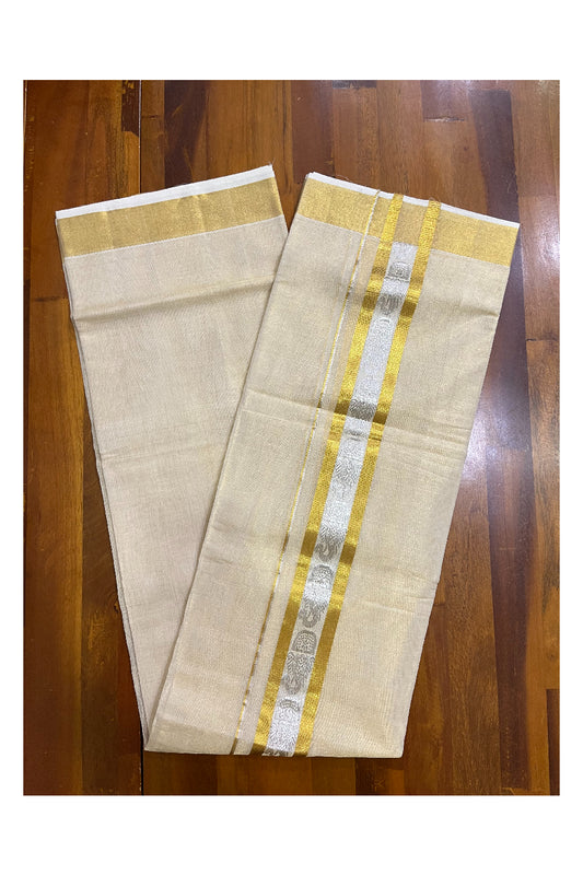 Southloom Premium Handloom Tissue Mundu with 2 inch Kasavu Border with Silver Woven Work