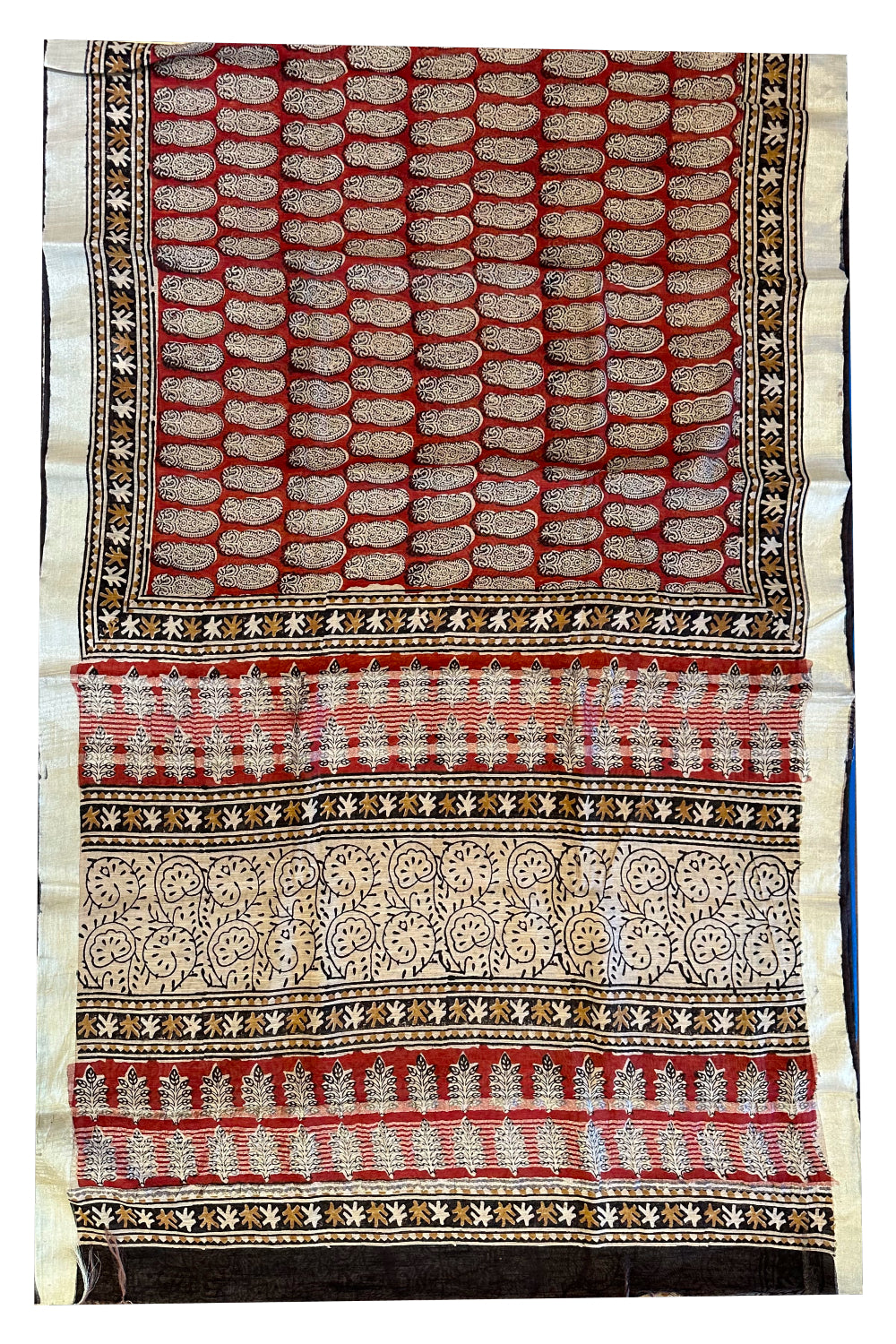 Southloom Linen Saree with Jaipur Hand Block Prints Across Body (Printed Blouse)