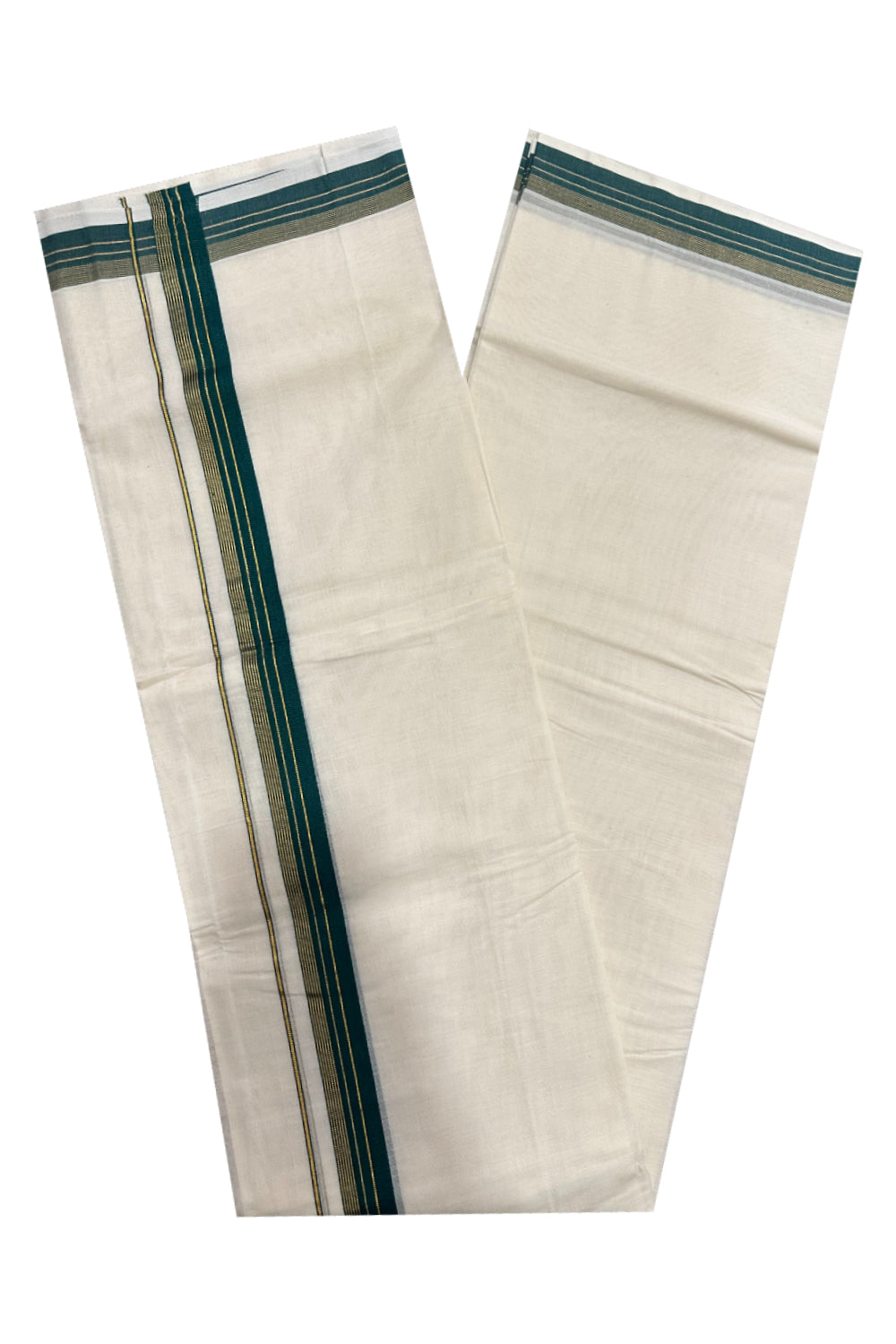 Southloom Premium Handloom Mundu with Green and Kasavu Kara (Onam Mundu 2023)