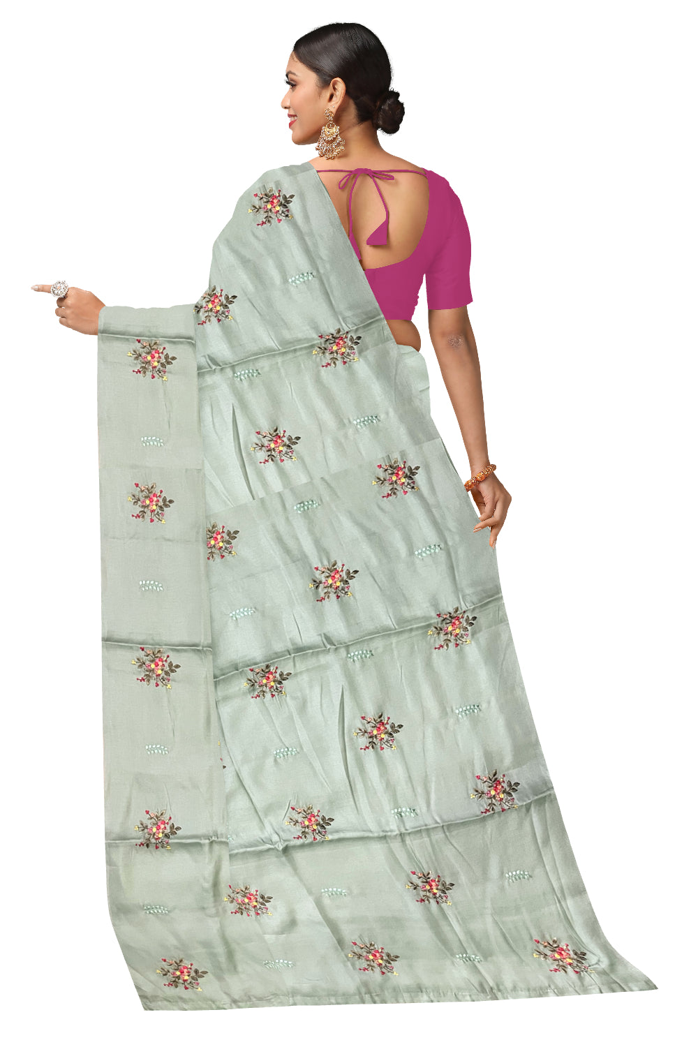 Southloom Art Silk Turquoise Designer Embroidery Saree