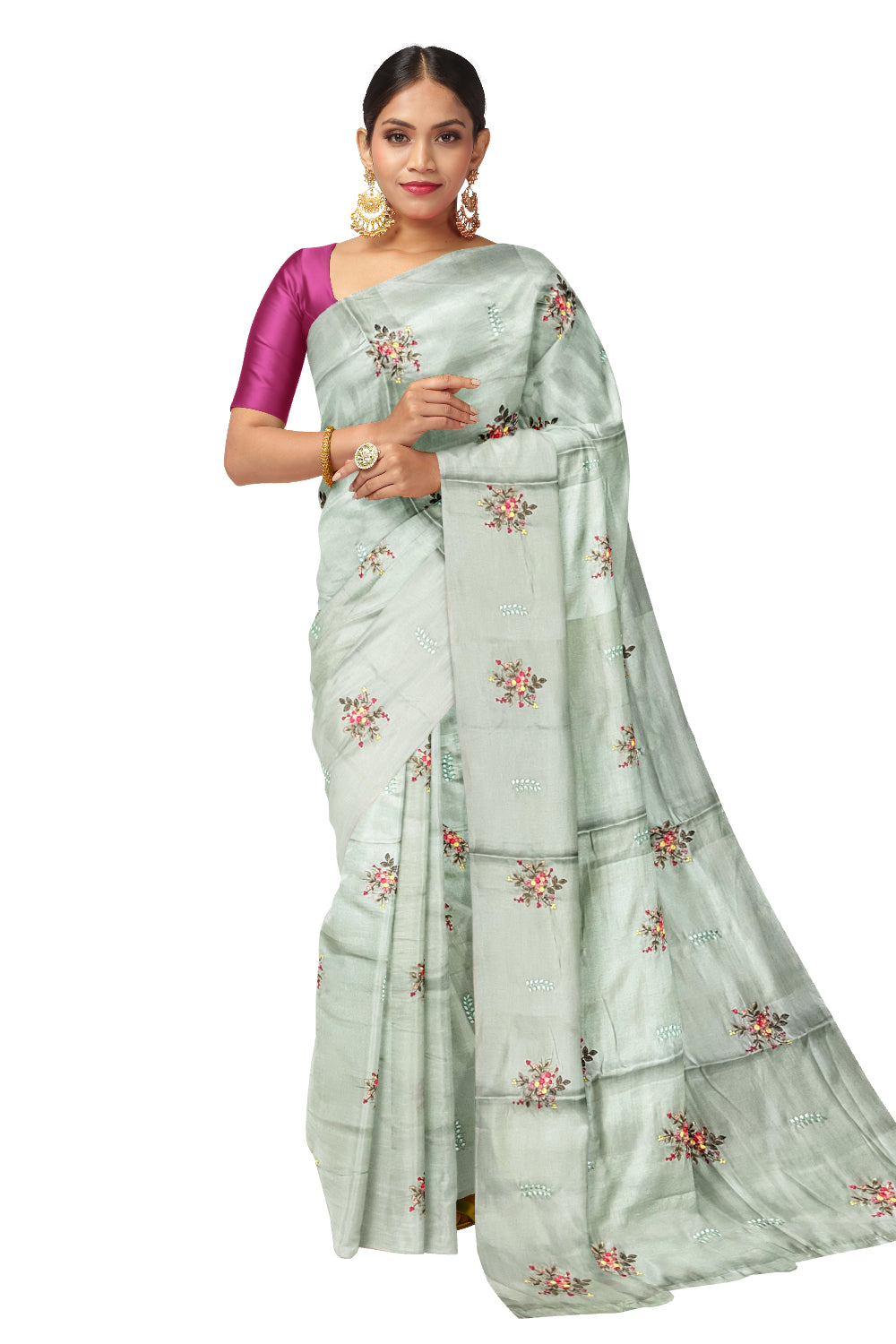 Southloom Art Silk Turquoise Designer Embroidery Saree