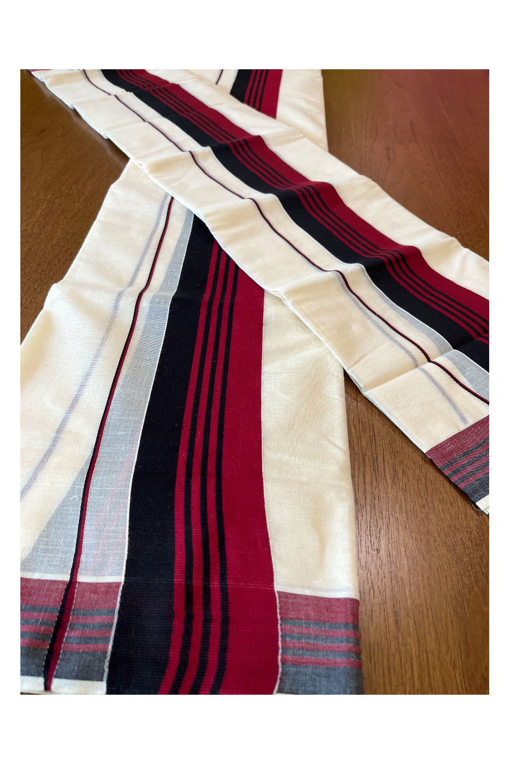 Mundum Neriyathum Double (Set Mundu) with Maroon and Black Border 2.80 Mtrs