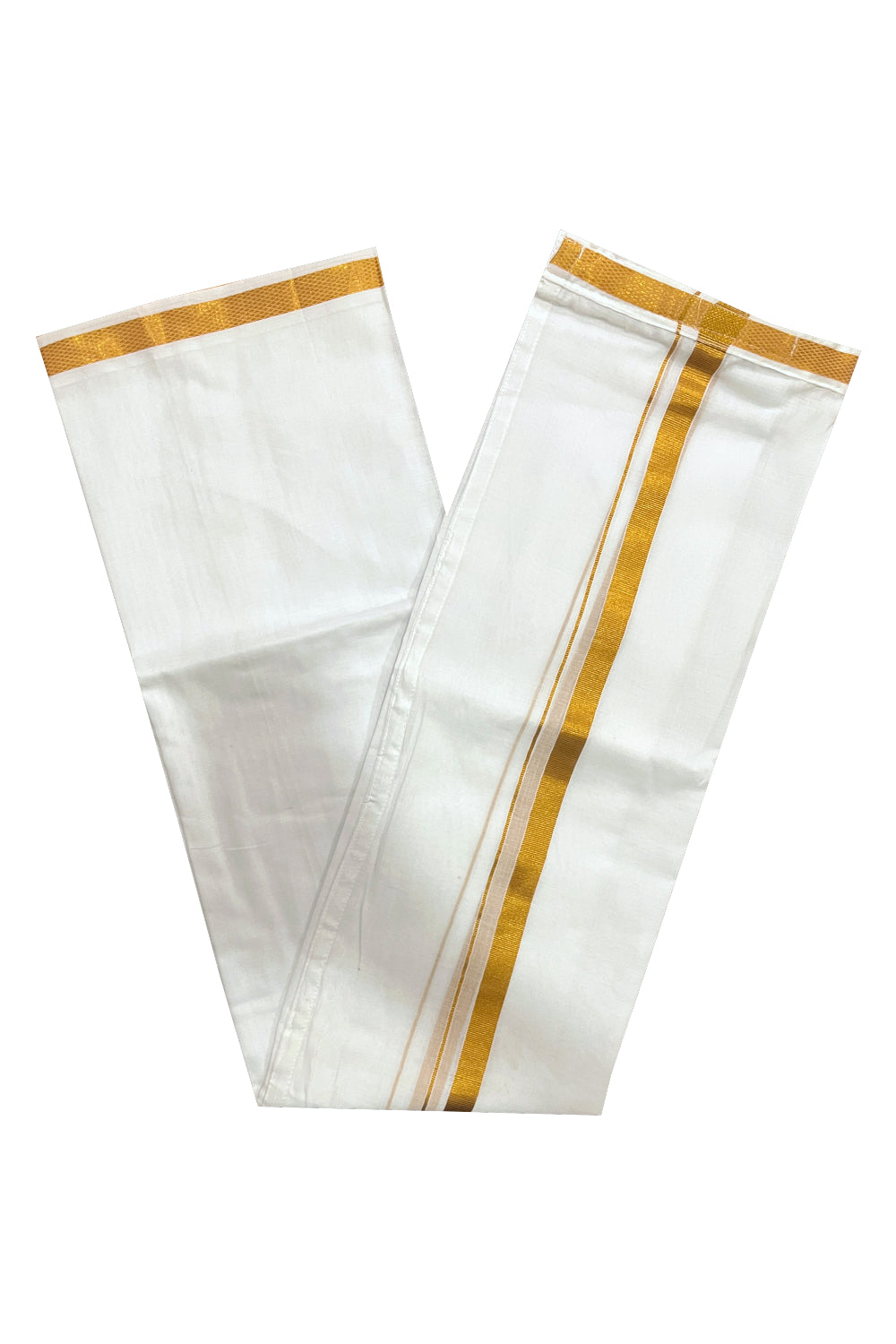 Pure White Pure Cotton VELCRO Double Mundu with Kasavu Border (South Indian Kerala Dhoti)