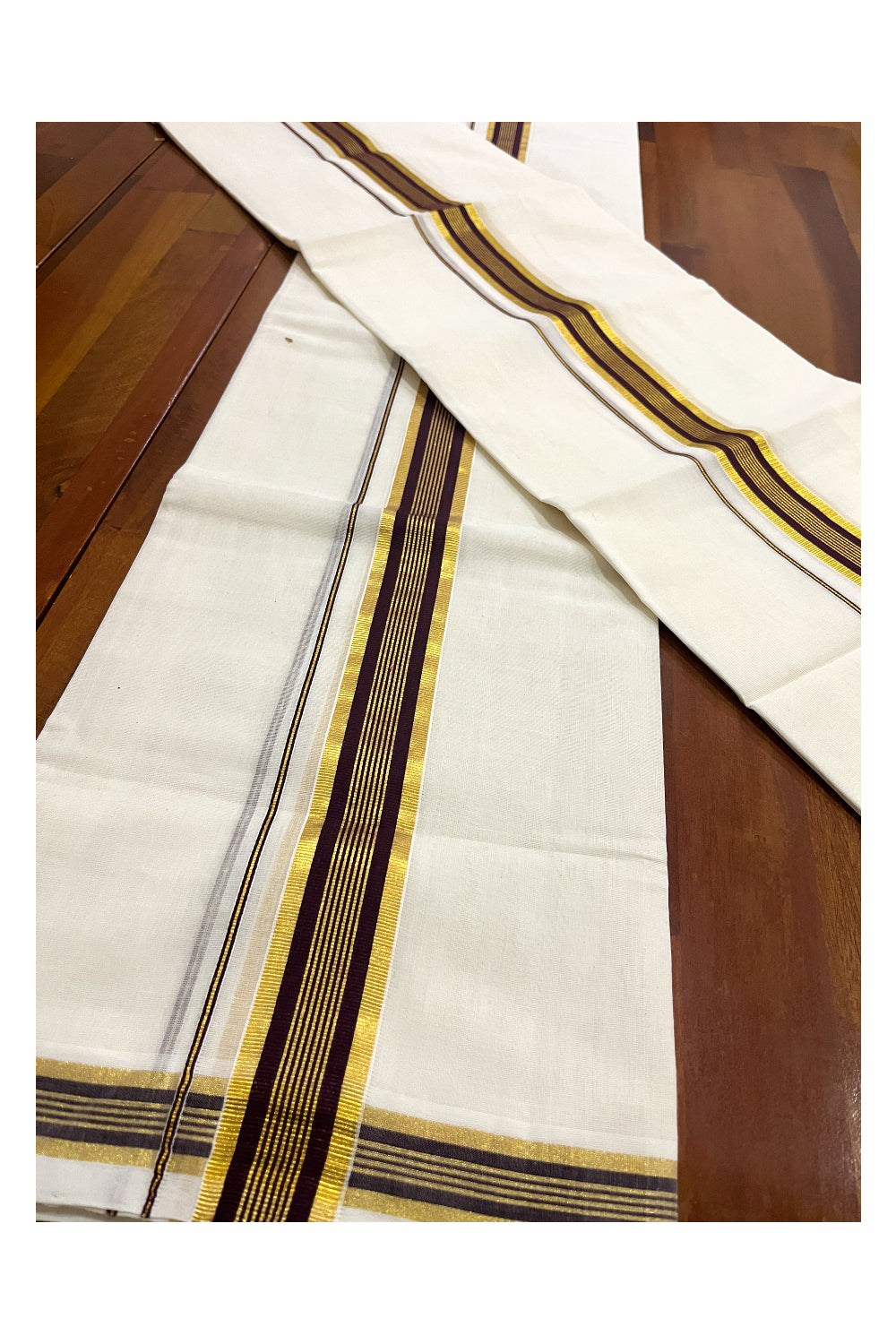 Southloom Premium Handloom Set Mundu with Kasavu and Brown Border