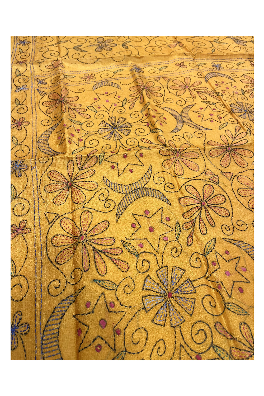 Southloom Kantha Thread Work Designer Yellow Saree