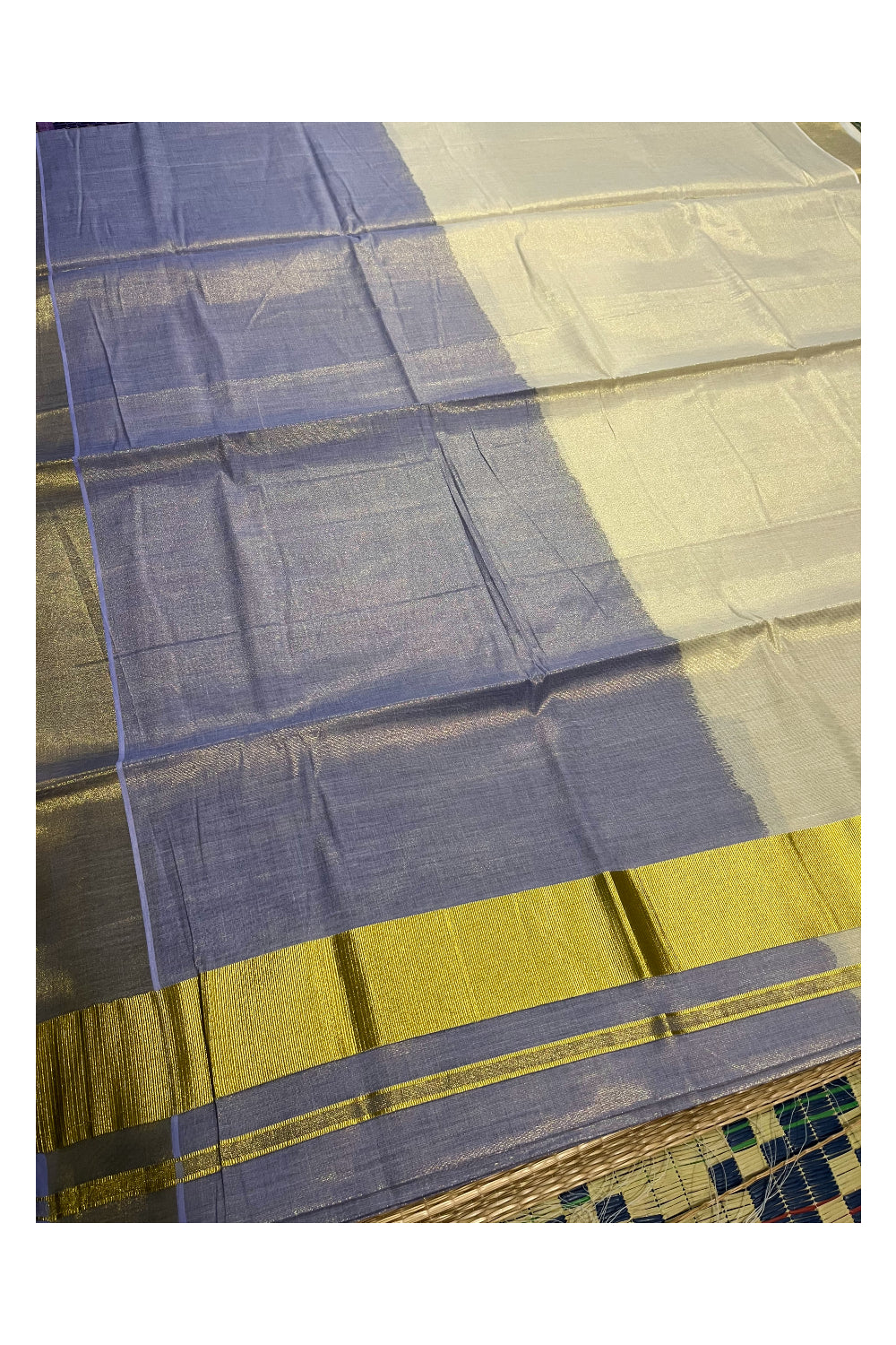 Southloom Tie & Dye - Half & Half  Multi Colour Violet Design Saree with Kasavu Border