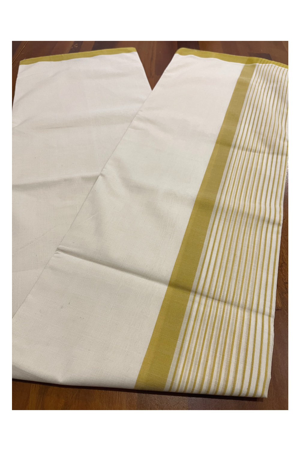 Southloom Premium Balaramapuram Unakkupaavu Handloom Mundu with Brown Lines Border (South Indian Kerala Dhoti)