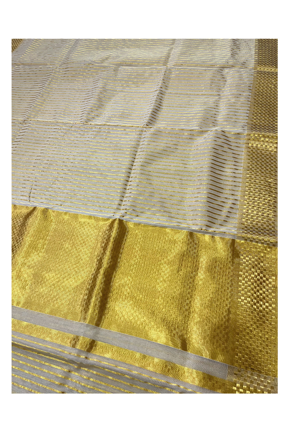 Southloom Premium Handloom Tissue Saree with Lines Across Body and Paa Neythu Border