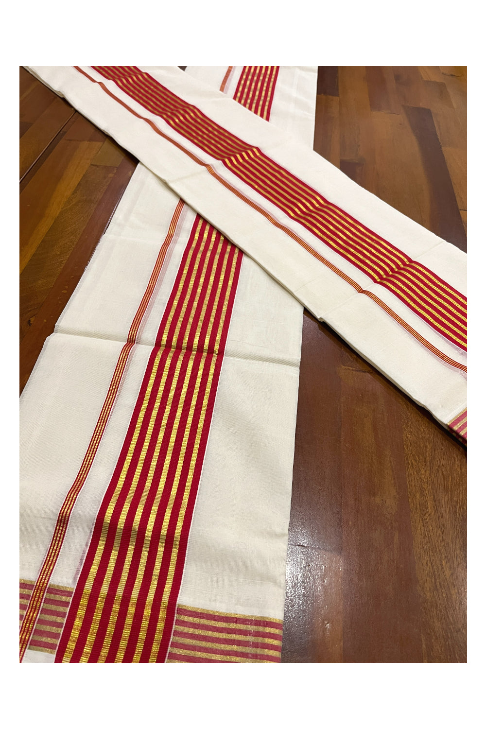 Southloom Premium Handloom Set Mundu with Red and Kasavu Border
