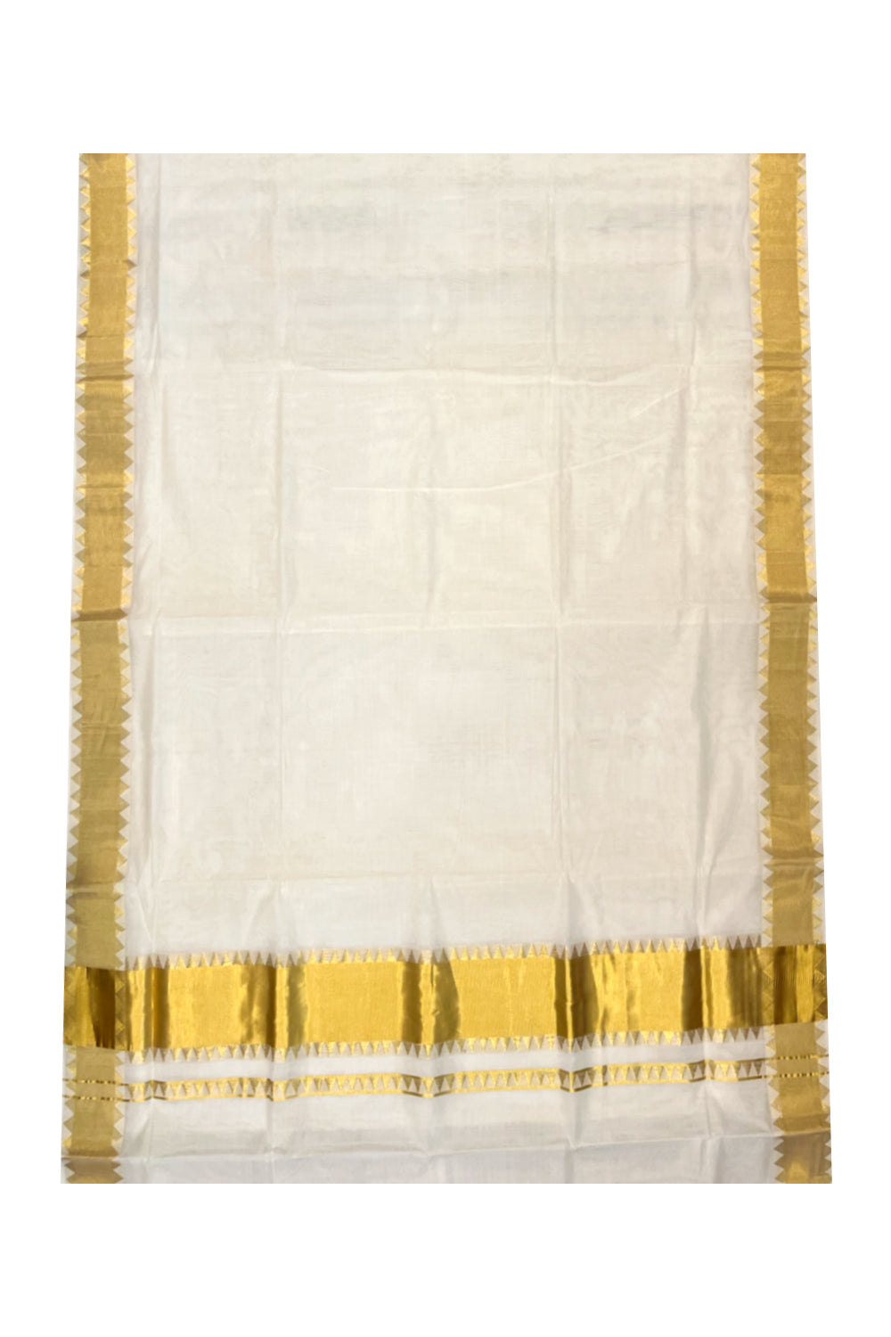 Southloom™ Premium Handloom Cotton Kasavu Saree with Handwoven Temple Work On Border