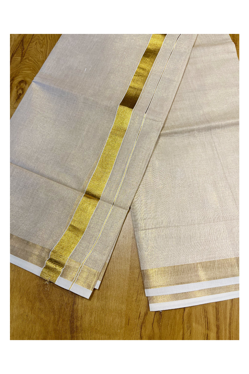 Kerala Tissue Double Mundu with Kasavu Border (South Indian Dhoti)
