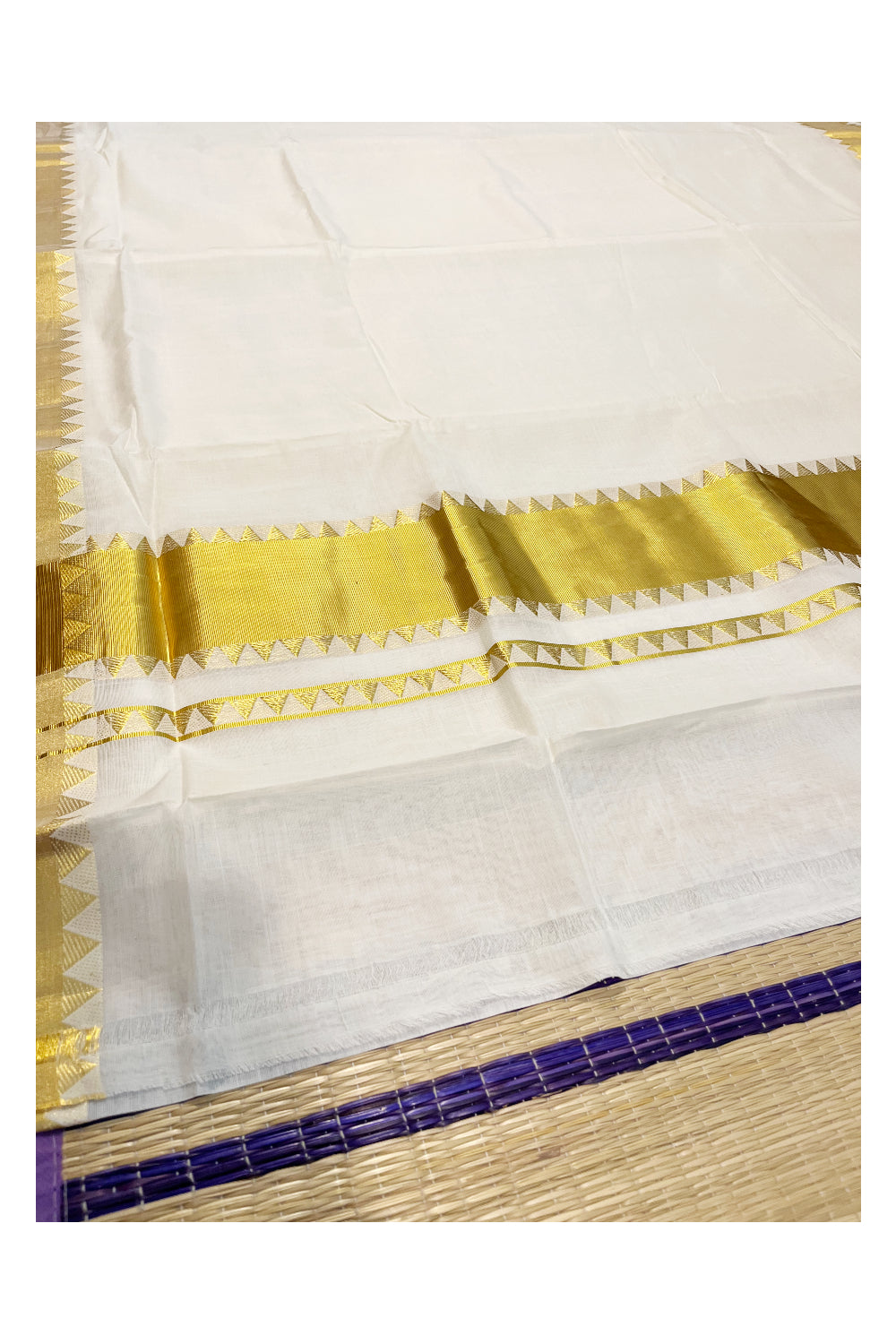 Southloom™ Premium Handloom Cotton Kasavu Saree with Handwoven Temple Work On Border