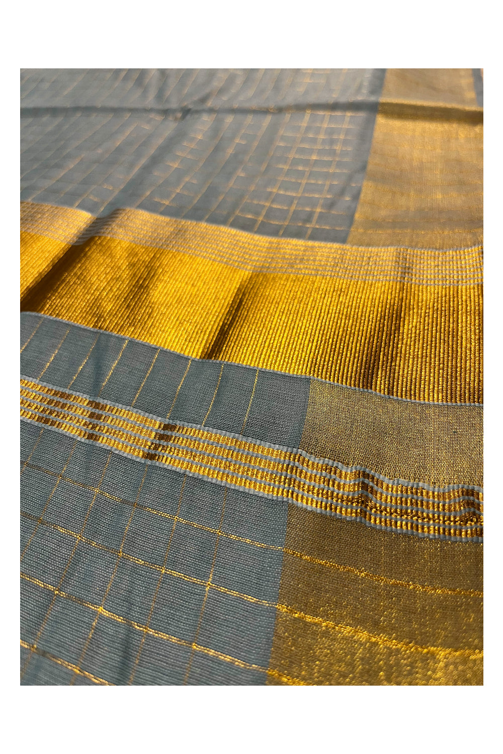 Southloom Cotton Tie & Dye - Half & Half Teal Design Saree with Kasavu Checks Across Body