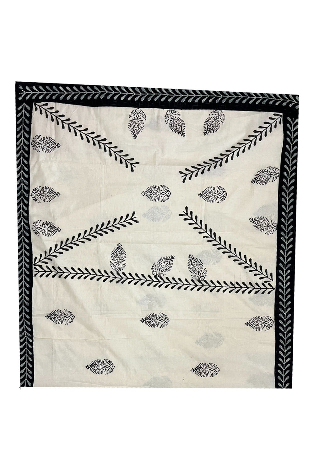 Pure Cotton Onam 2023 Kerala Saree with Hand Block Black Batik Prints