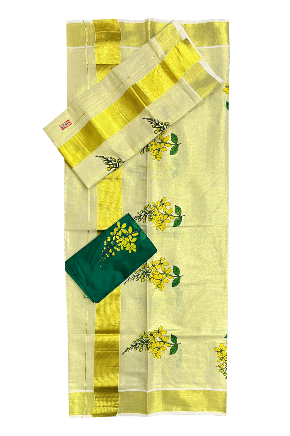 Southloom Tissue Single Set Mundu (Mundum Neriyathum with Floral Prints with Seperate Blouse Piece - 2.80Mtrs