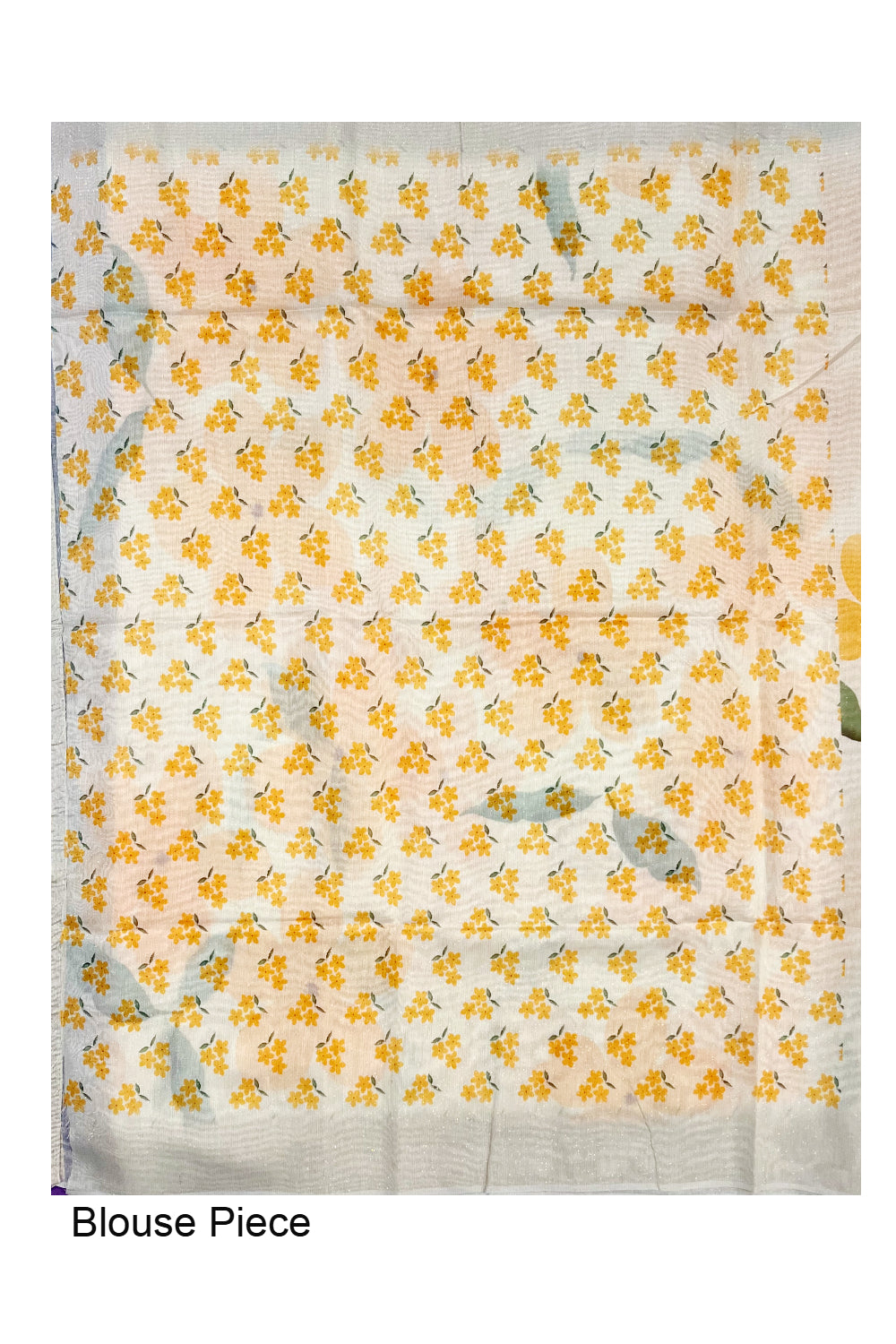 Southloom Linen Cotton Yellow and Green Kanikonna Digital Print Saree (with Yellow and Green Printed Blouse)